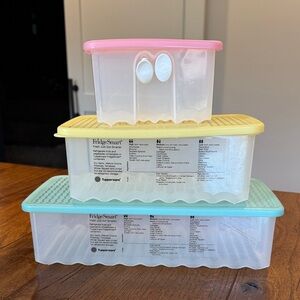 Tupperware FridgeSmart Set in Pink, Yellow & Blue Lids